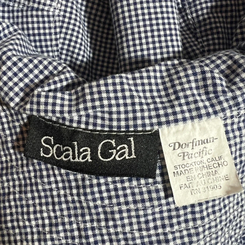 Scala Gal Dorfman Pacific Reversible Sun Hat Blue Floral Toile Gingham Wide Brim